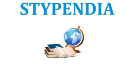 Napis stypendia pod którym znajdują sią leżące książki oraz globus